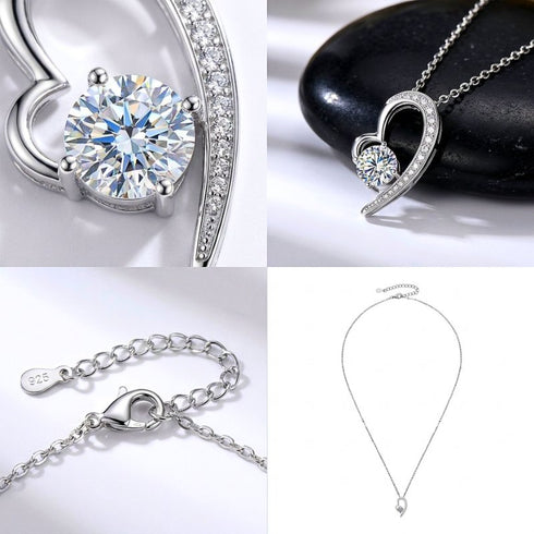 UNIQAL VALENTINA KETTE Detailcollage mit GRA Zertifikat, gravierbarem Herz Element, Silberkette und funkelndem Moissanit Besatz.