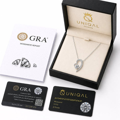 UNIQAL VALENTINA KETTE Geschenkset mit Luxus Etui, Echtheitskarte, GRA Report und hochwertiger Verpackung für besondere Anlässe.