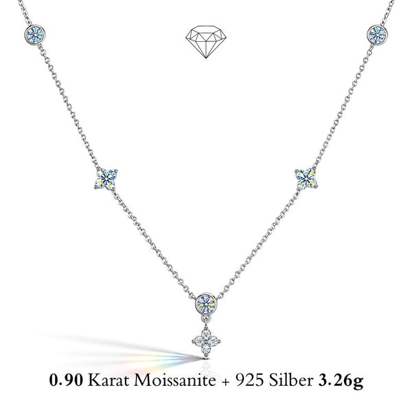 UNIQAL VELVET BLOSSOM florale Moissanit Kette mit schwebenden Blütenelementen aus 925 Silber