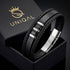 Uniqal VORTEX S Herrenarmband – schwarzes Lederarmband mit geflochtenen Elementen, silberfarbenen Details und modernem Metallverschluss