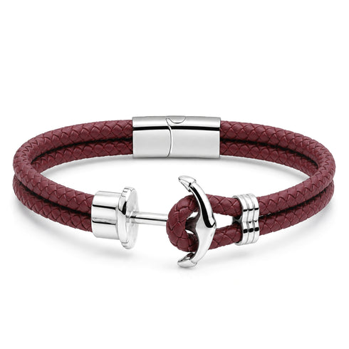 UNIQAL ZANZIBAR Lederarmband in Kastanienbraun mit Anker aus Edelstahl – maritimes Unisex-Armband aus Premium Leder mit Magnetverschluss und gravierbarer Schließe.