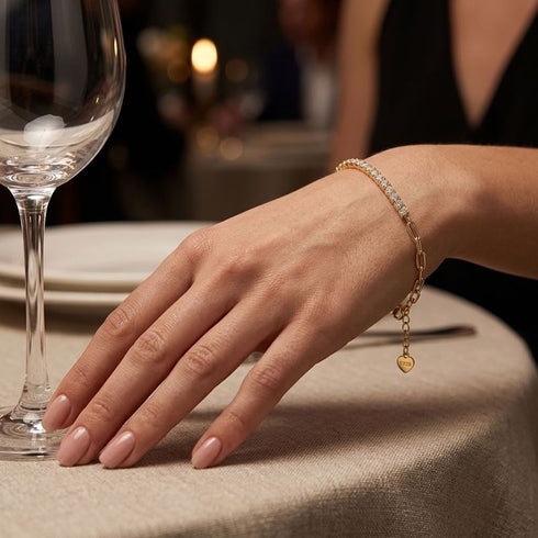 VALERIA Moissanit Armband 14K Gold – Damen Goldarmband mit funkelnden Steinen, elegant zum Abendessen getragen, Uniqal