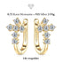VERA 14K GOLD von UNIQAL: Kreuzohrringe aus 925 Silber mit 14K-Goldplattierung und insgesamt 0,72 Karat Moissanit, paarweise auf weißem Hintergrund.
