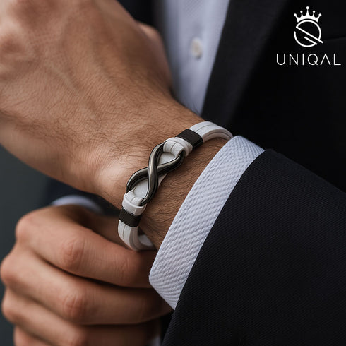 weißes Lederarmband herren infinity gravur personalisiert uniqal