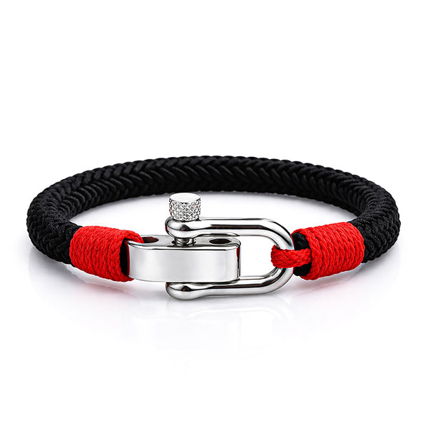 Zeitloses Unisex Armband SERENITY in Rot und Schwarz mit massivem Metallverschluss von Uniqal mit Gravur