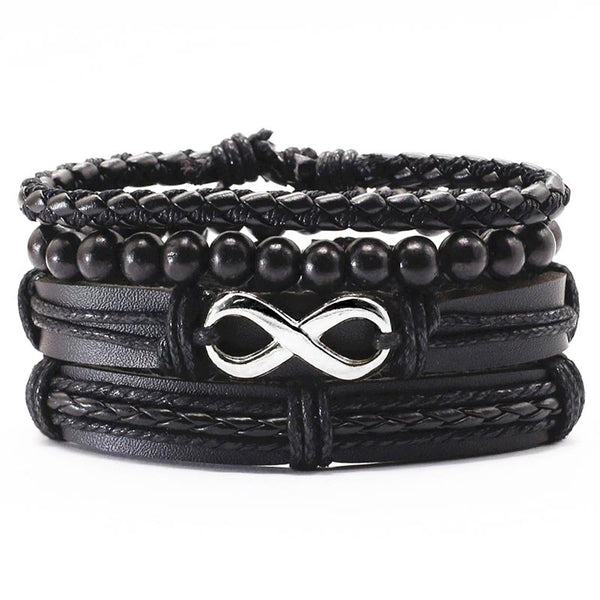 schwarzes lederarmband herren unendlichkeitzeichen endless infinity bracelet