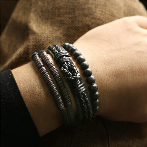 schwarzes Armband bohemian set herren uniqal