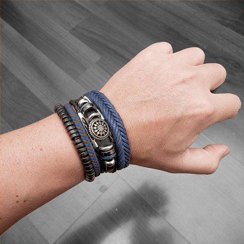 Armband Blue blau leder herren damen campus edelstahl uniqal