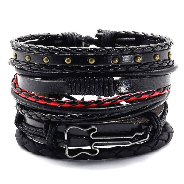 Armband Herren in schwarz mit gitarre music rock leder