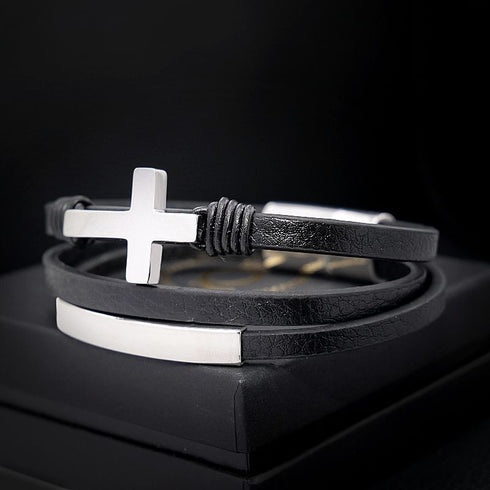 Kreuz Lederarmband Herren Jesus Silber Uniqal Bestseller