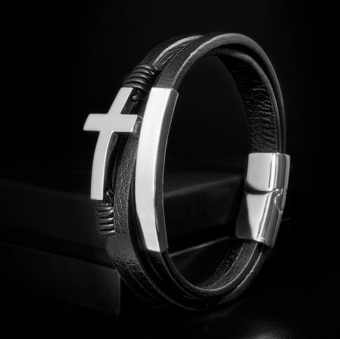 Kreuz Lederarmband Herren Jesus Silber Uniqal Bestseller