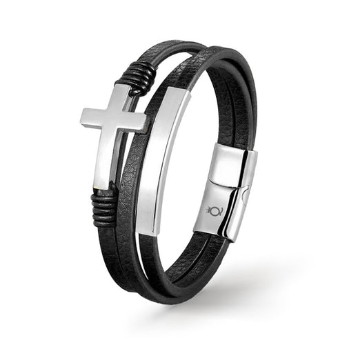 Kreuz Lederarmband Herren Jesus Silber Uniqal Bestseller