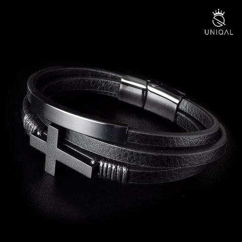 Armband mit Kreuz schwarz uniqal