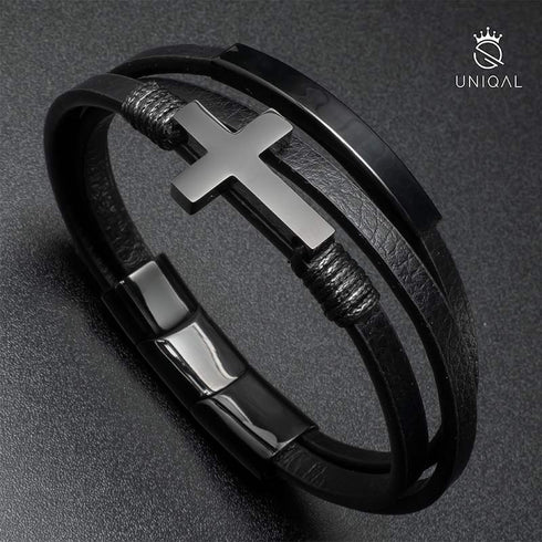 Armband mit Kreuz schwarz uniqal