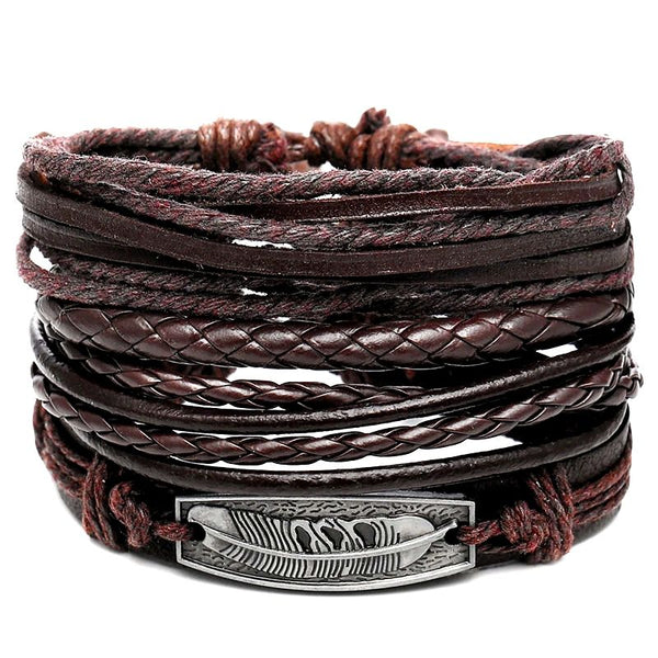 Braune Lederarmbänder mehrschichtig verstellbar Edelstahl Schiebeknoten TOP SALE