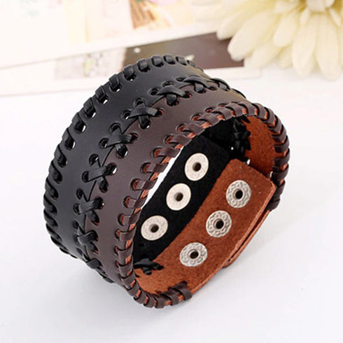 braunes rohleder armband herren manschette breitarmband uniqal sale