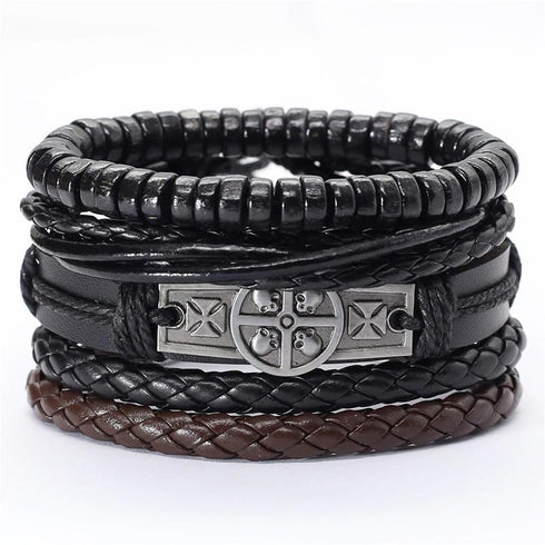 Viking biker lederarmband herren damen holzperlen uniqal