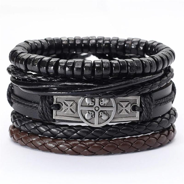 Viking biker lederarmband herren damen holzperlen uniqal
