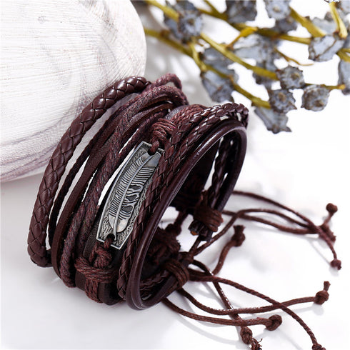Damen-Herren Lederarmband Schmuck Set braun breit