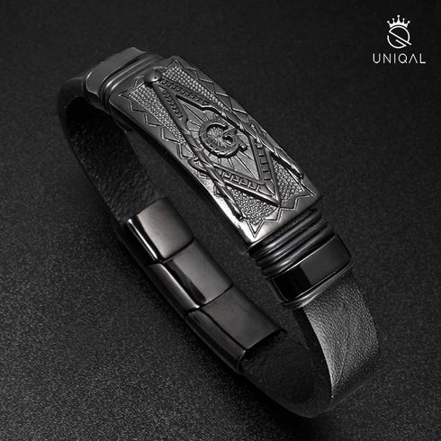 Freimaurer Lederarmband Herren Masonic black uniqal