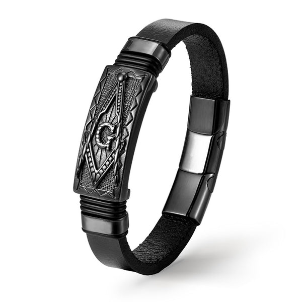 Freimaurer Lederarmband Herren Masonic black uniqal