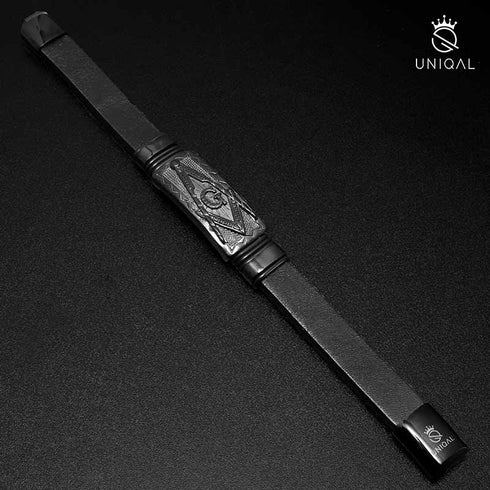 Freimaurer Lederarmband Herren Masonic black uniqal