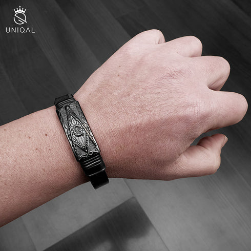 Freimaurer Lederarmband Herren Masonic black uniqal