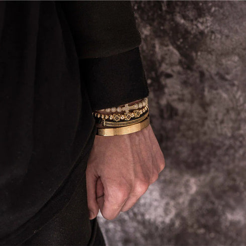 Gold Jesus kreuz armband set herren schiebeknotten wurfel bestseller