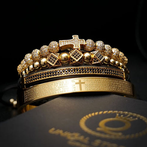 Gold Jesus kreuz armband set herren schiebeknotten wurfel bestseller