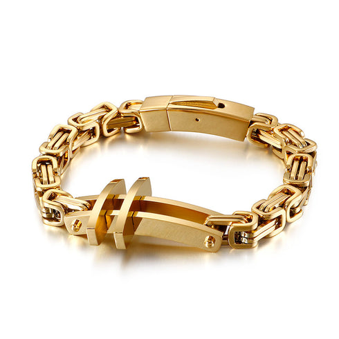 Goldenes Kreuz Königsarmband aus Edelstahl Herren Männer Byzantiner Armband Königskette uniqal