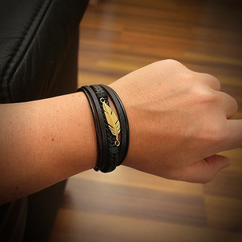 Lederarmband Herren Magnetverschluss Edelstahl schwarz uniqal damen