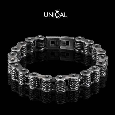 Herren Edelstahl fahrradkette motorradkette brushed schwer breit biker glieder link panzerkette kettenarmband uniqal