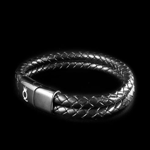 schwarzes Lederarmband herren double layer magnet uniqal sale