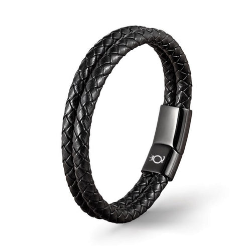 schwarzes Lederarmband herren double layer magnet uniqal sale