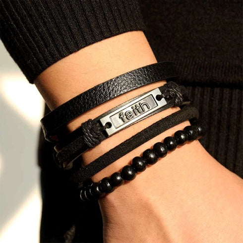 Herren und Damen Armbandset schwarz Faith schiebeknoten