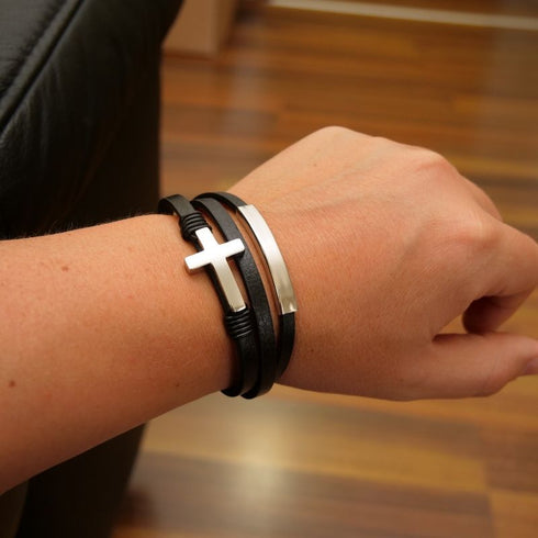 Kreuz Lederarmband Herren Jesus Silber Uniqal Bestseller