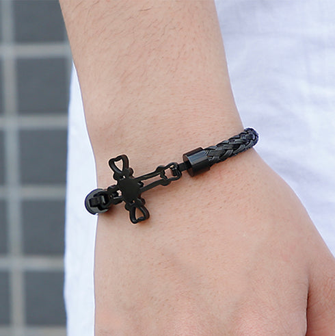 Armband mit Kreuz herren schwarz uniqal