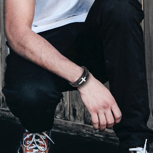 Kreuz Lederarmband Herren Jesus Unisex Echtleder Magnetverschluss Uniqal Bestseller