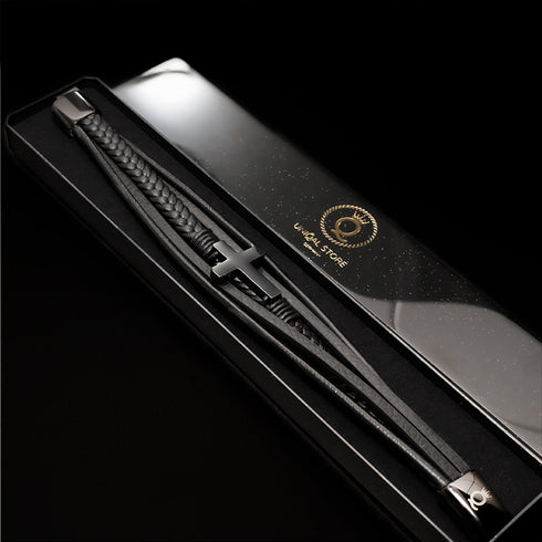 Kreuz armband schwarz herren jesus leder uniqal