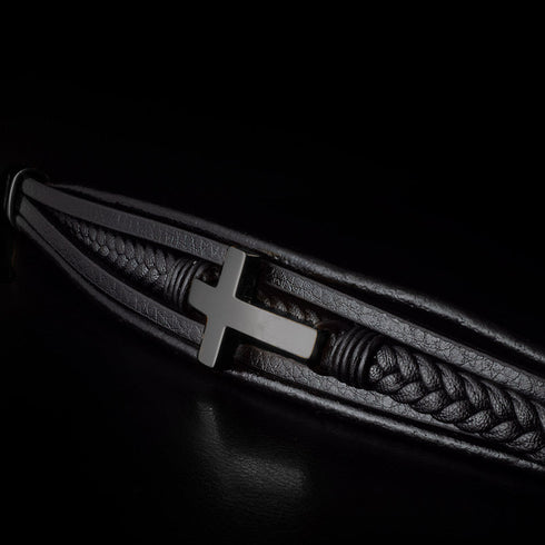 Kreuz armband schwarz herren jesus leder uniqal