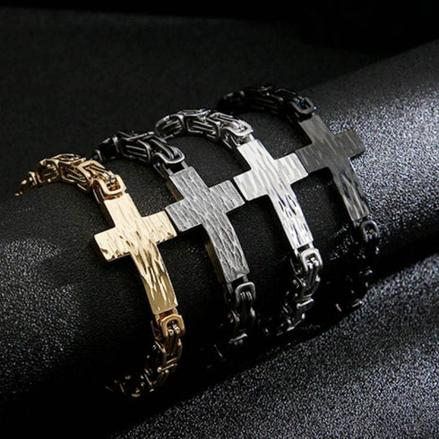 Kreuzarmband herren brushed gebürstet königskette vintage cross bracelet uniqal