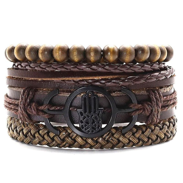 Lederarmbänder Fatima schwarz braun Perlen Edelstahl geflochten unisex
