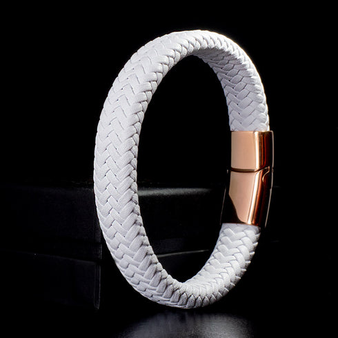 Lederarmband Damen Rosee Gold Edelstahl Magnetverschluss bestseller uniqal weiss