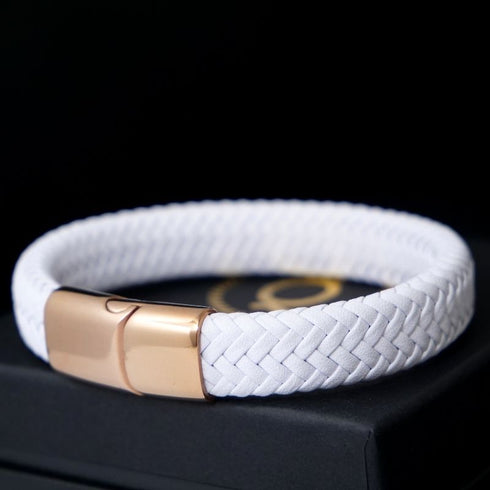 Lederarmband Damen Rosee Gold Edelstahl Magnetverschluss bestseller uniqal weiss