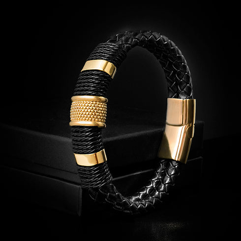 Leder Herrenarmband Premium Magnetverschluss Goldfarbe luxus