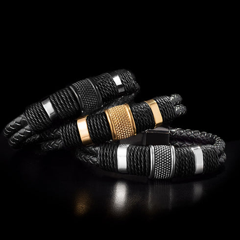 Lederarmband Herren Damen Schwarz Edelstahl Magnetverschluss bestseller Uniqal