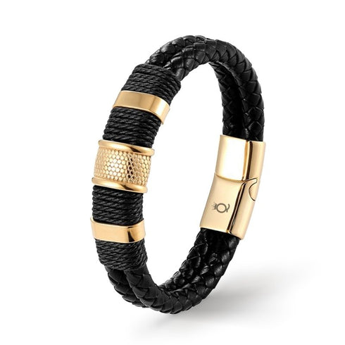Leder Herrenarmband Premium Magnetverschluss Goldfarbe luxus
