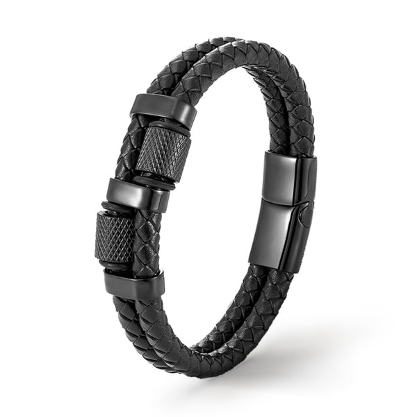 schwarzes lederarmband premium leder technics edelstahl magnetverschluss uniqal bestseller bracelet