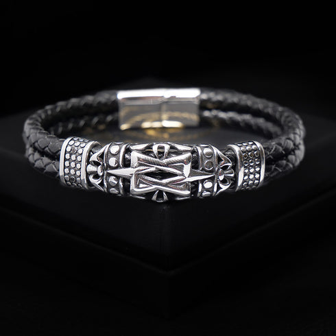 Lederarmband Herren Davidstern Salomon Echtleder Unisex armreif mit magnetverschluss aus edelstahl von Uniqal