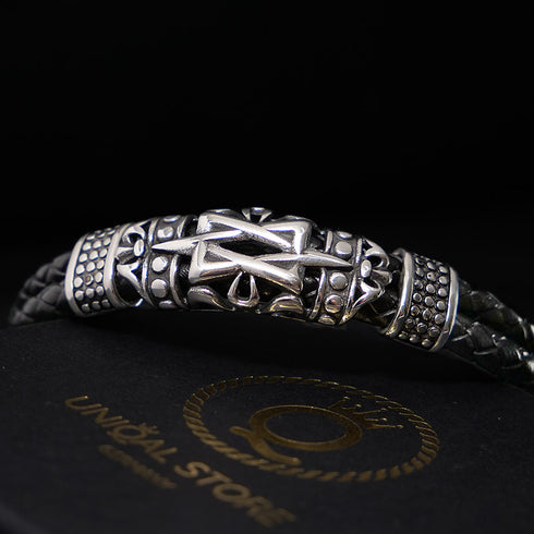 Lederarmband Herren Davidstern Salomon Echtleder Unisex armreif mit magnetverschluss aus edelstahl von Uniqal